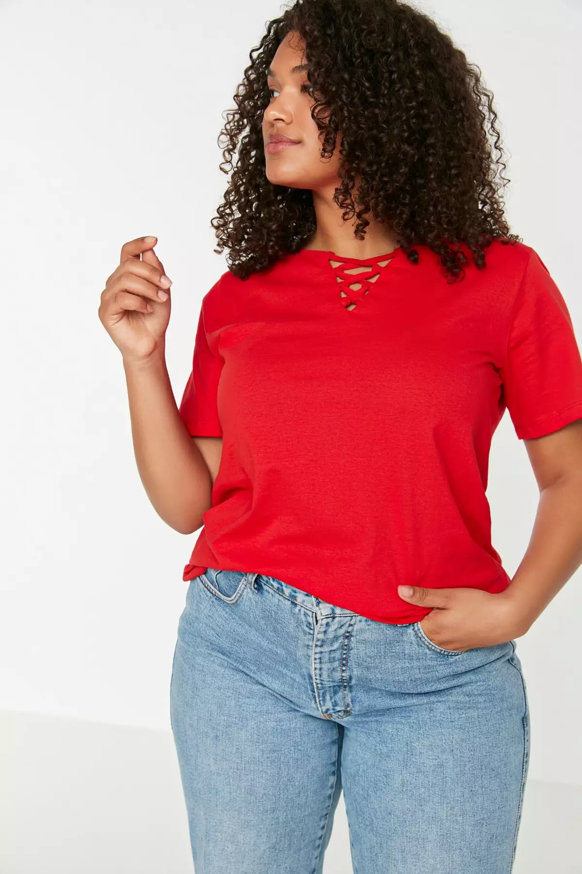 Plus Size Lacing Detailed T-Shirt