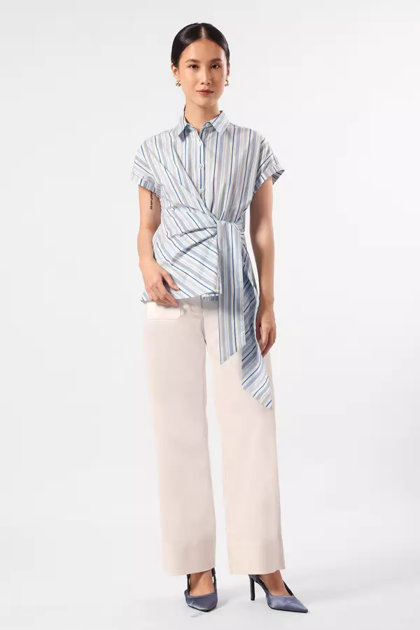 Minimal x Devina Putri - Kelye - Blus Pita Motif garis - Blue Colour Blue