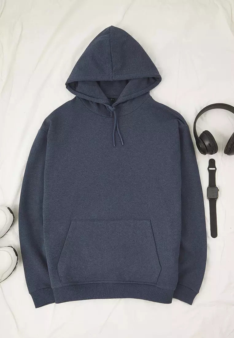 Indigo Oversize/Wide Cut Hooded Fleece/Warm Sweatshirt