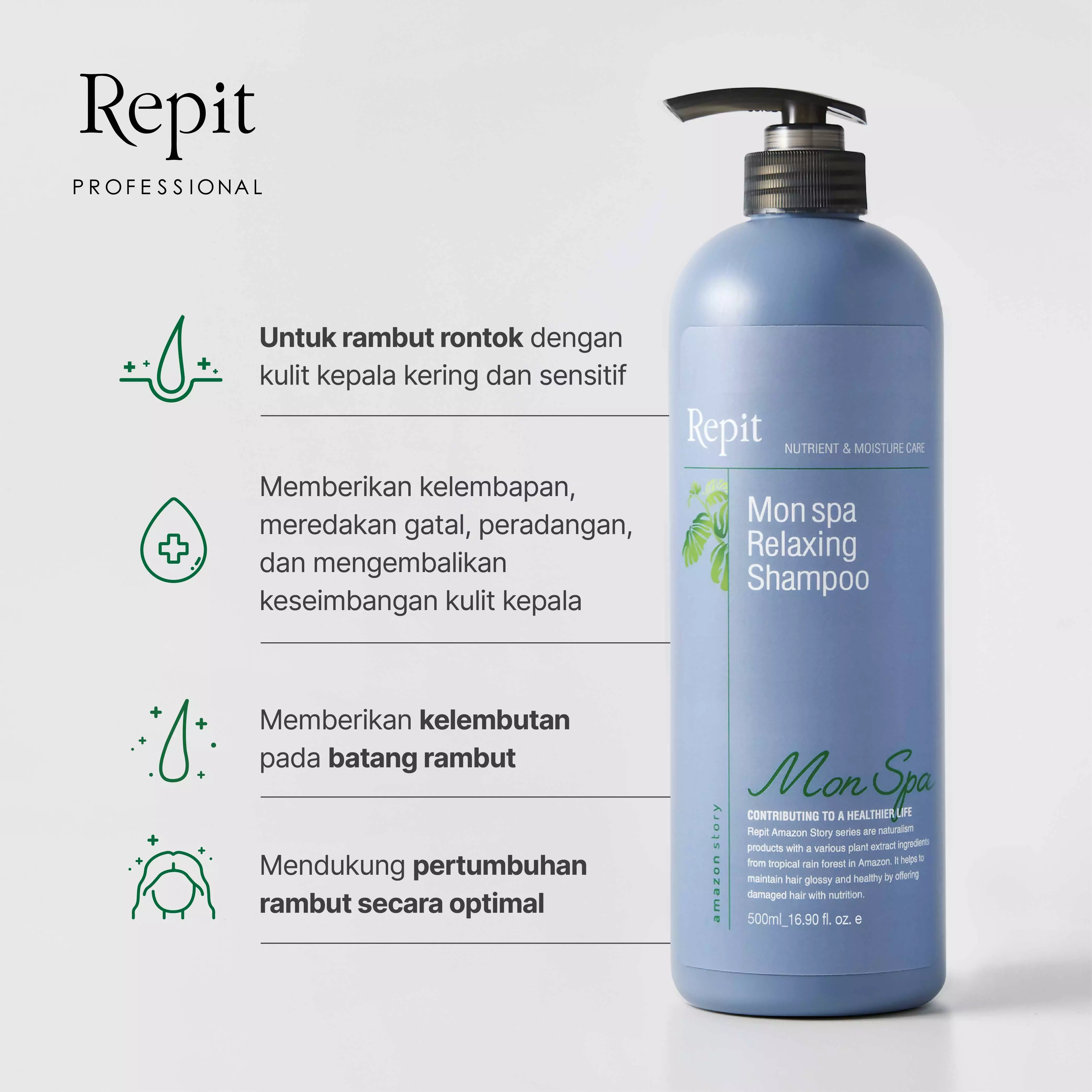 Repit Amazon Story Monspa Relaxing Shampoo - Shampoo Kulit Kepala Berminyak / Ketombe Basah / Rambut Rontok (Rambut Diwarnai)