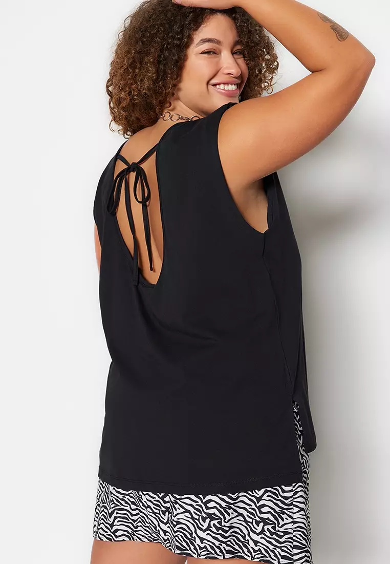 Plus Size Knitted Decollete, Padded T-Shirt