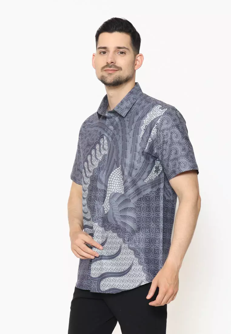 MAGINOT ALRA LIGHT GREY Batik Slim Fit Lengan Pendek