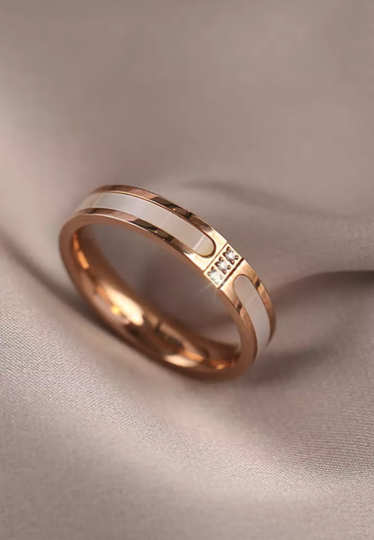 Colette三鑽白貝母玫瑰金戒指