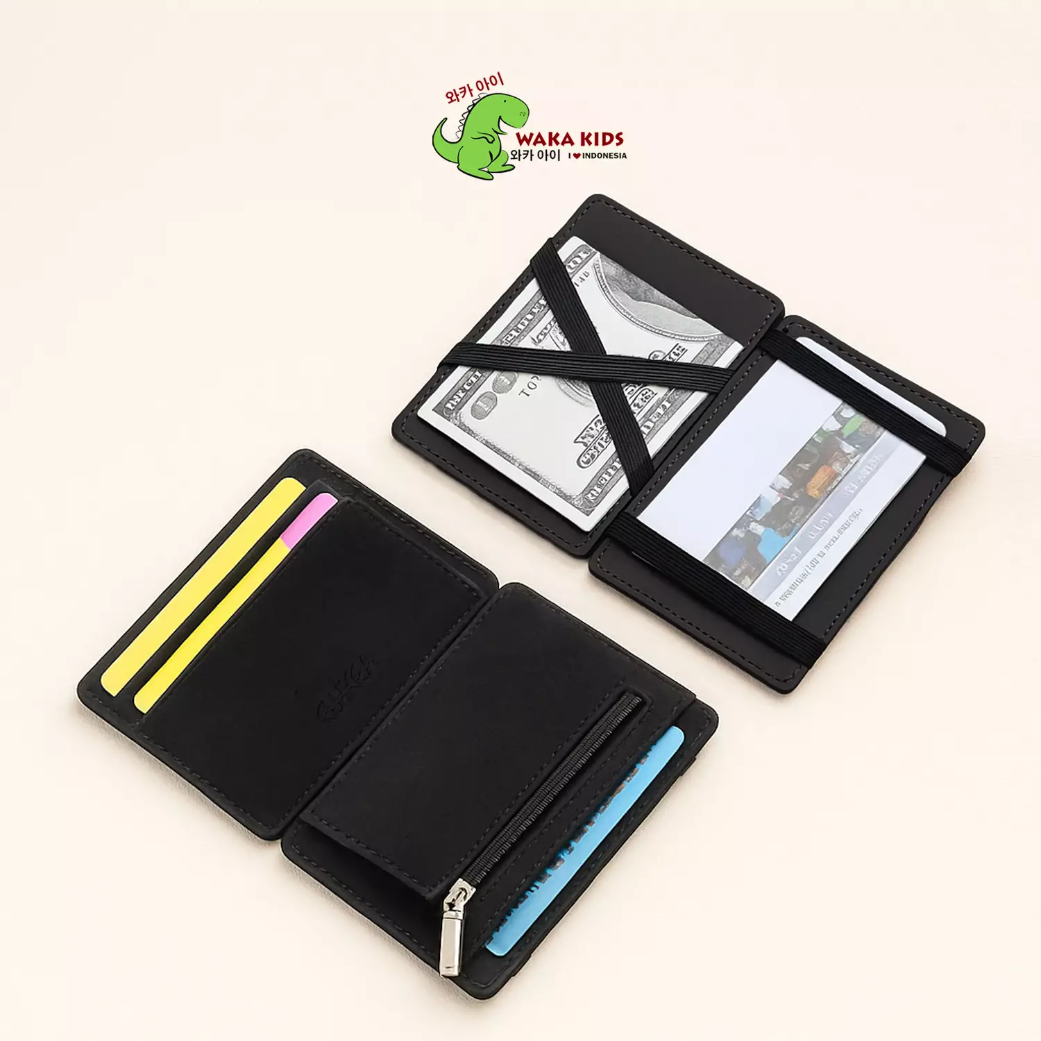 Wakakids Dompet Kartu dan Uang Lipat Pria Wanita Magic Money Clip Mini Wallet Card Holder Tipis Venrz Hitam