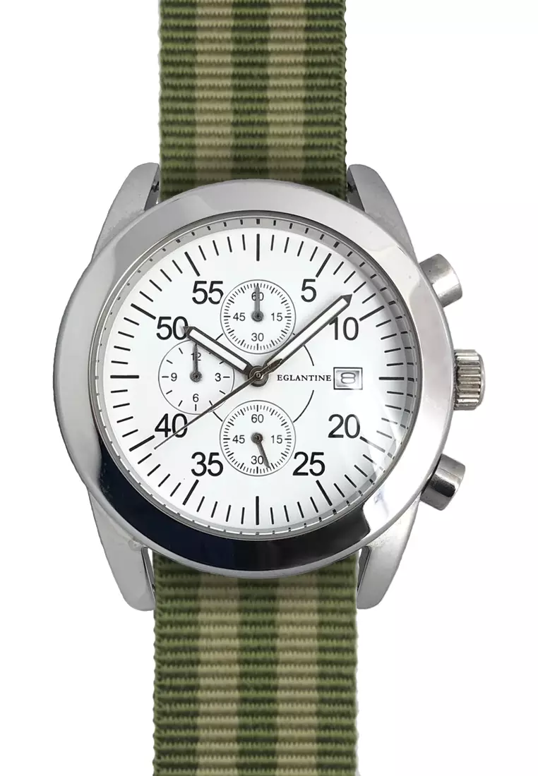 EGLANTINE Aviator II Watch with 2 NATO Straps. Unisex Stainless Steel Quartz Chronograph Watch