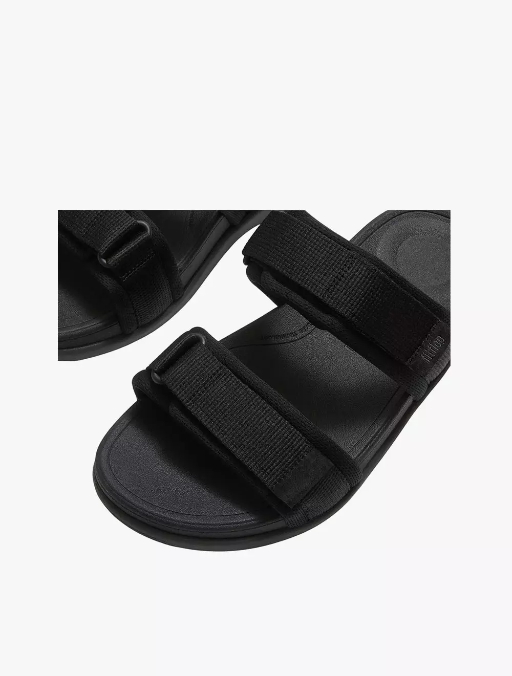 Fitflop F-Mode Go Mens Adj. Padded-Webbing Two-Bar Men's Slides - Black
