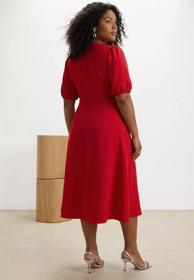 Red Finike Woven Large Size Dress