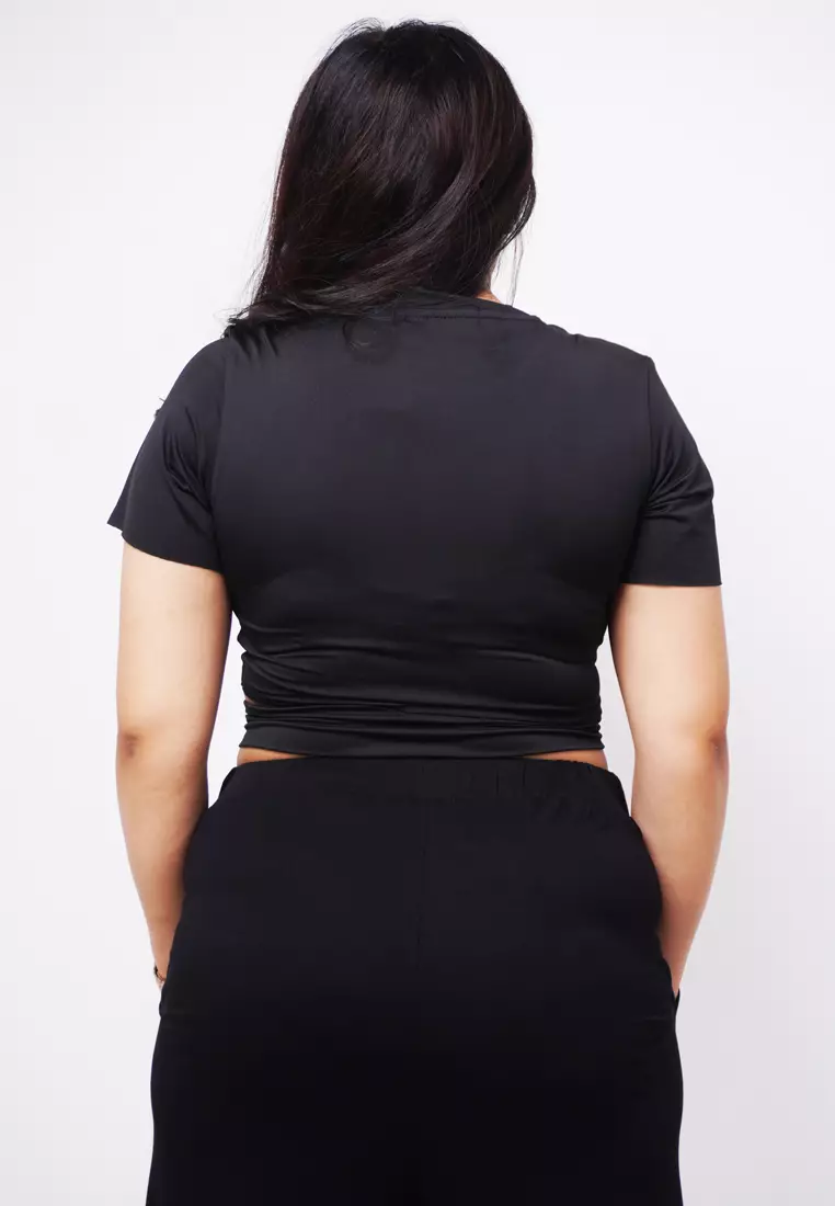 LTE17 TDLA CRWH Crop Short Sleeve Kaos Casual Wanita Polos Black