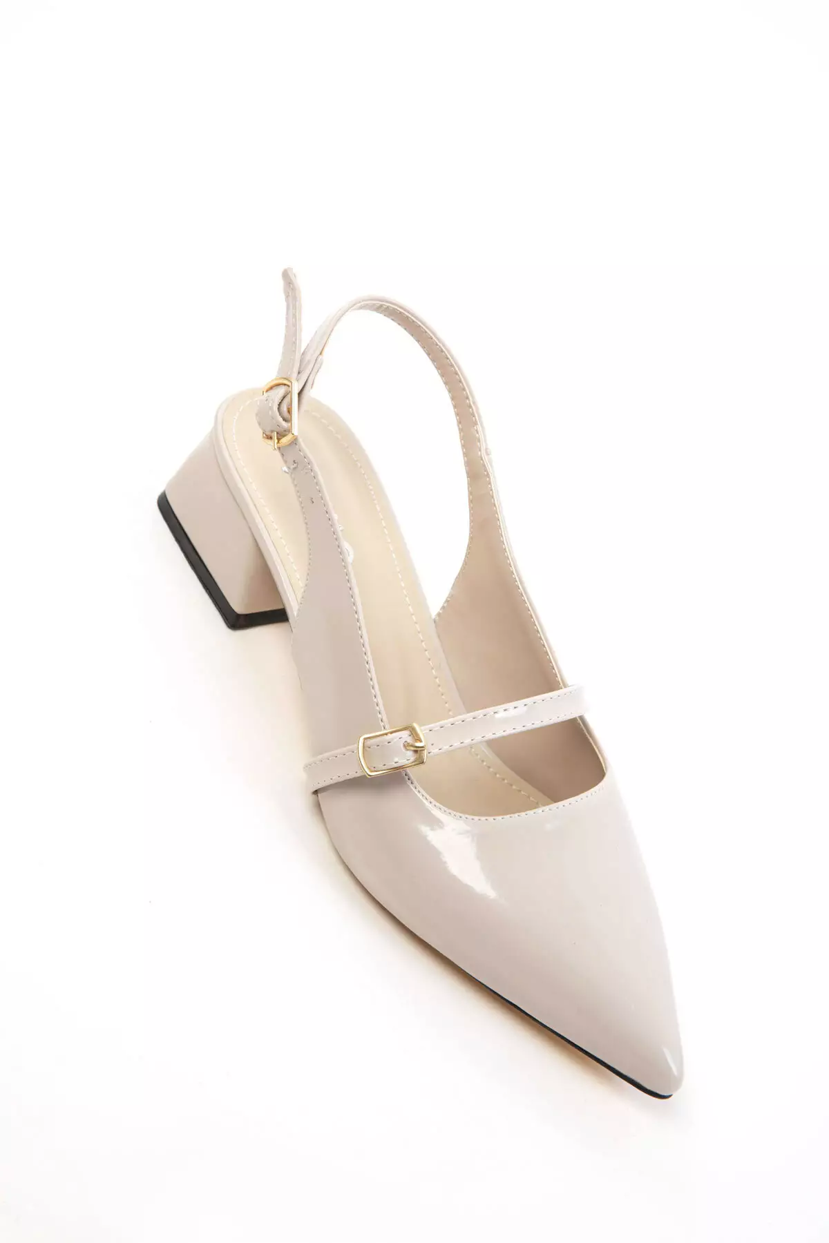 Beige Patent Leather Women's Classic Heeled Shoes 20656