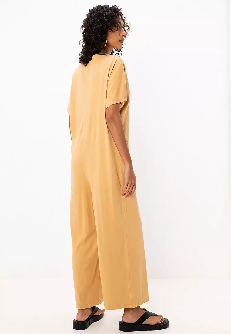 Washed Button Through Oversized Jumpsuit