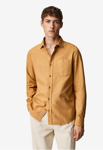 MANGO Man yellow Chest-Pocket Cotton Shirt 74349AAD888DD3GS_1