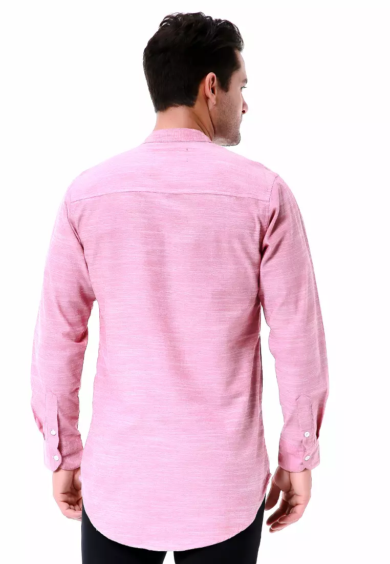 Leopold Atasan Pria Kemeja Polos Setengah Kancing Long Sleeve Simple Design Material Cotton ORIGINAL - Soft Maroon