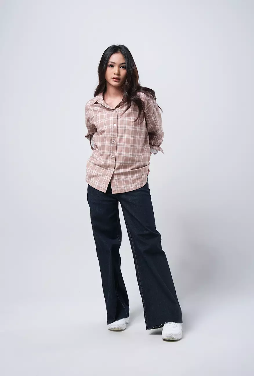 Kemeja Wanita Raline Brown White