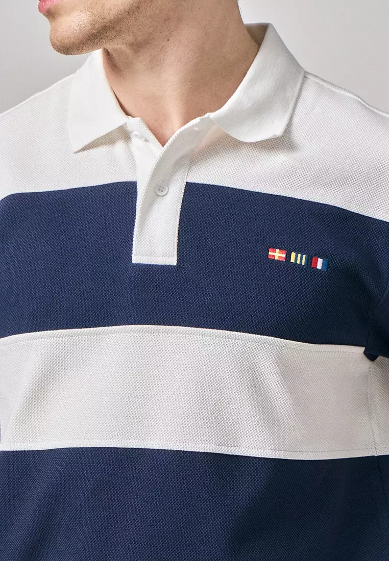 Regular Fit Color-Block Polo Shirt With Sailing Flag Icon Embroidery In Pique