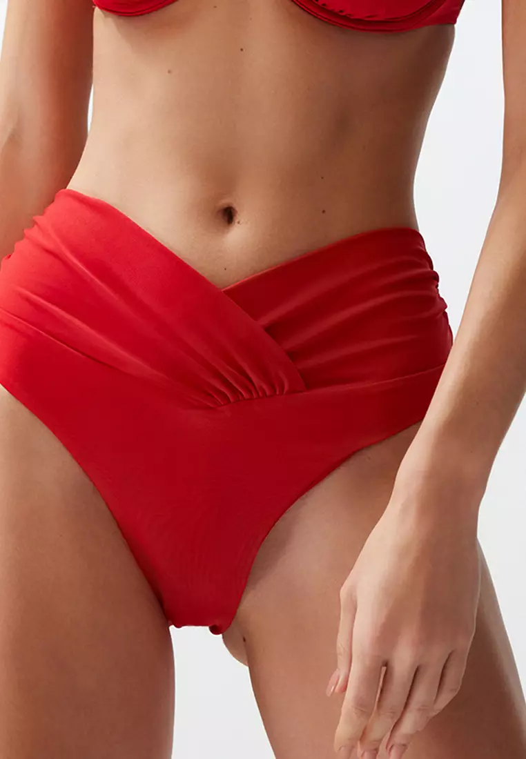 Red V-Cut High Waist Regular Bikini Bottom