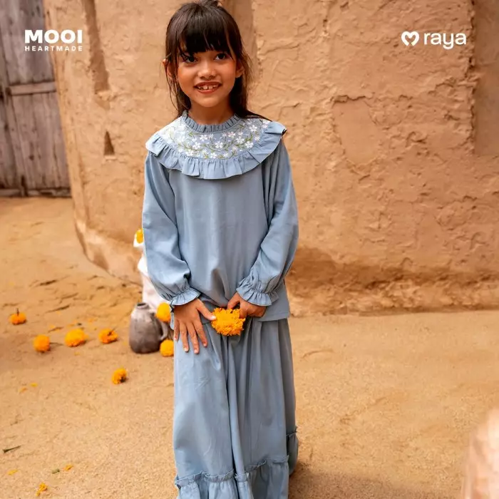 Mooi Setelan Anak Perempuan  Raya Collection Khaira Tunic Set - Dusty Blue