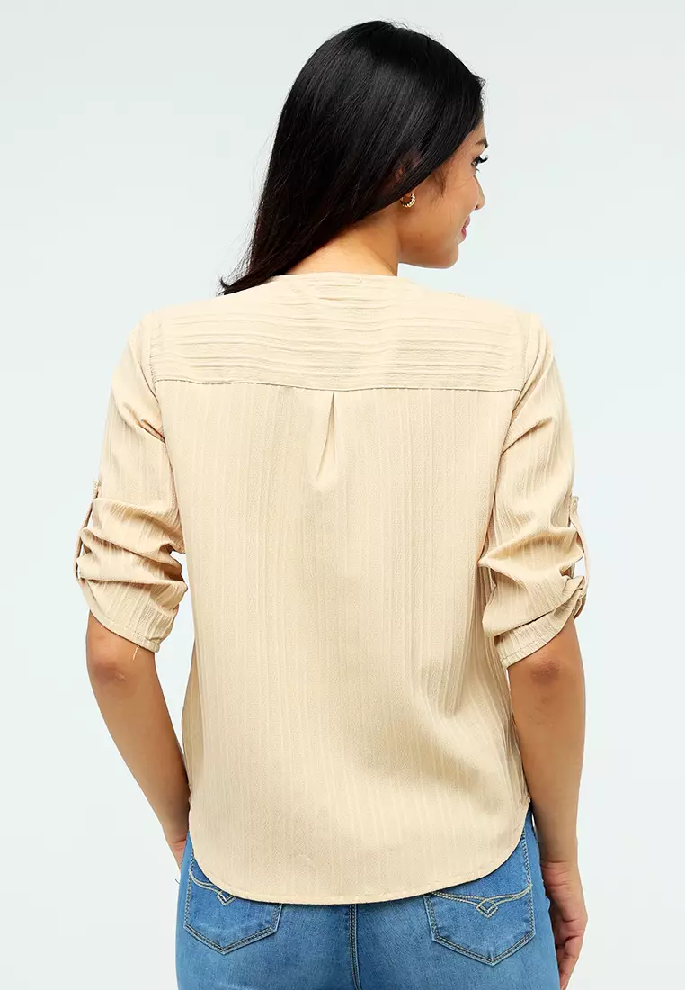 Woven Bubble Line 3/4 Blouse