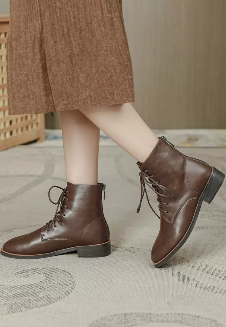 Faux Leather Lace Up Martin Boots TE2045-1