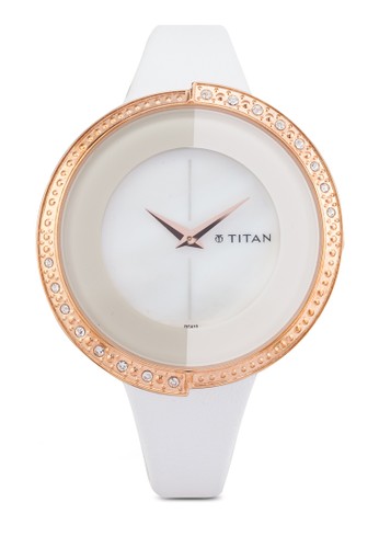 Titan  9943WL01 時尚水鑽皮革錶, 錶esprit台灣類, 皮革錶帶