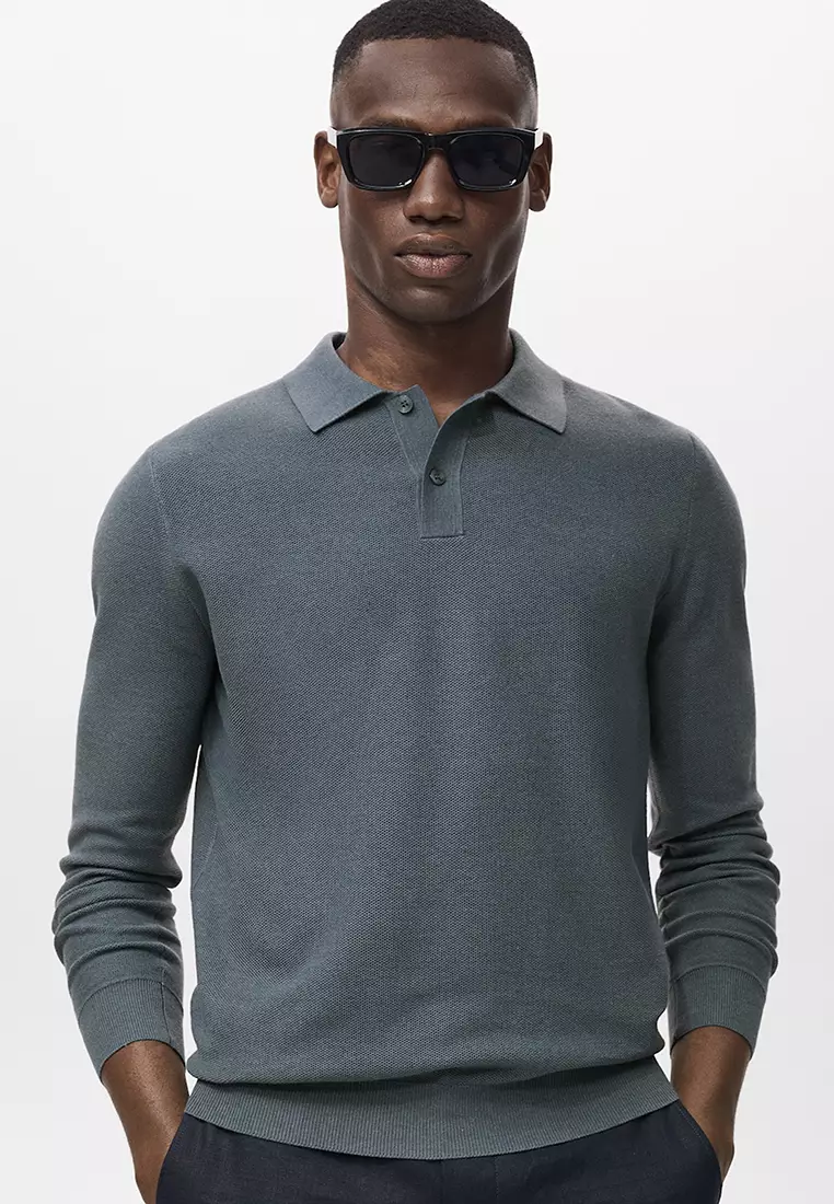 Micro-Structured Cotton Polo Shirt