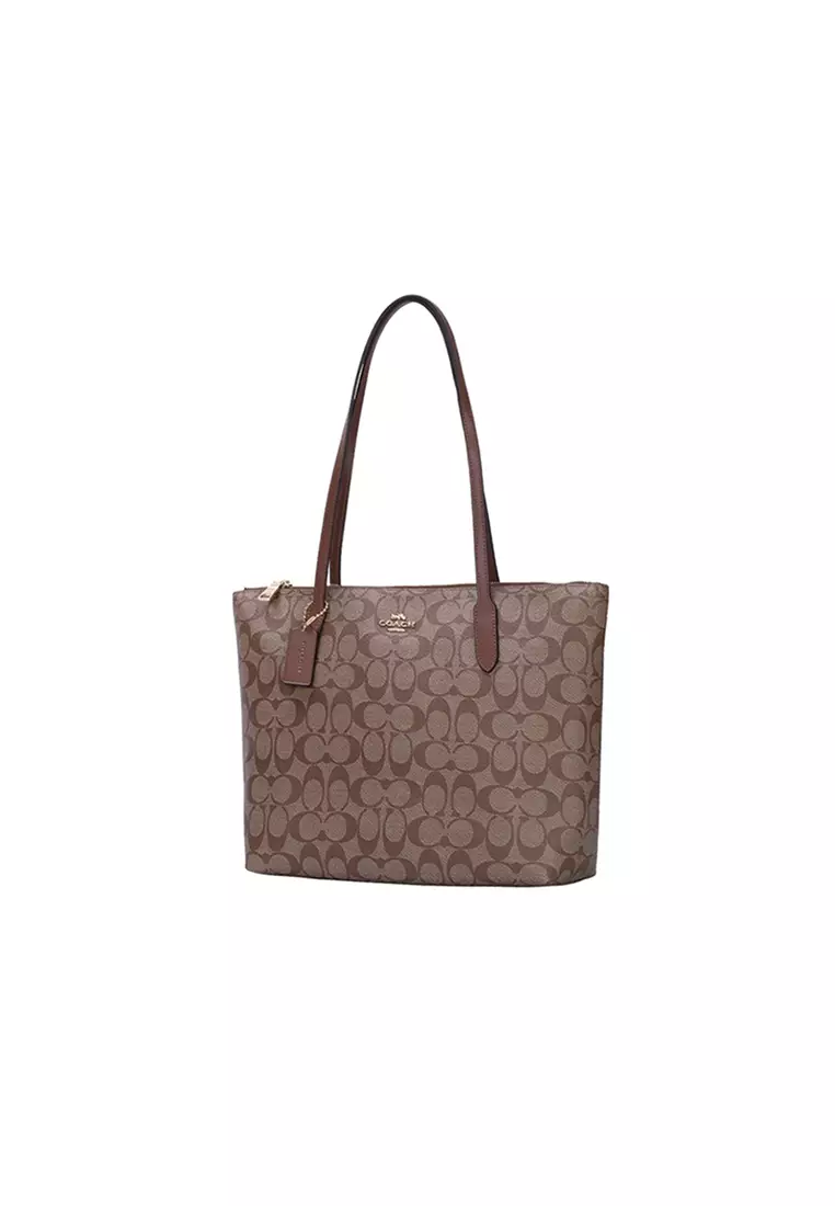 Zip top tote in signature canvas coach deals