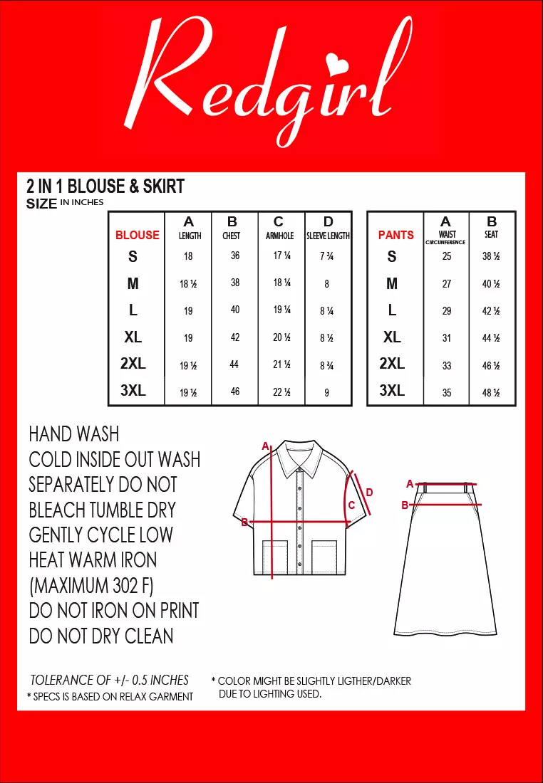 Short Sleeves Blouse/Skirt Terno