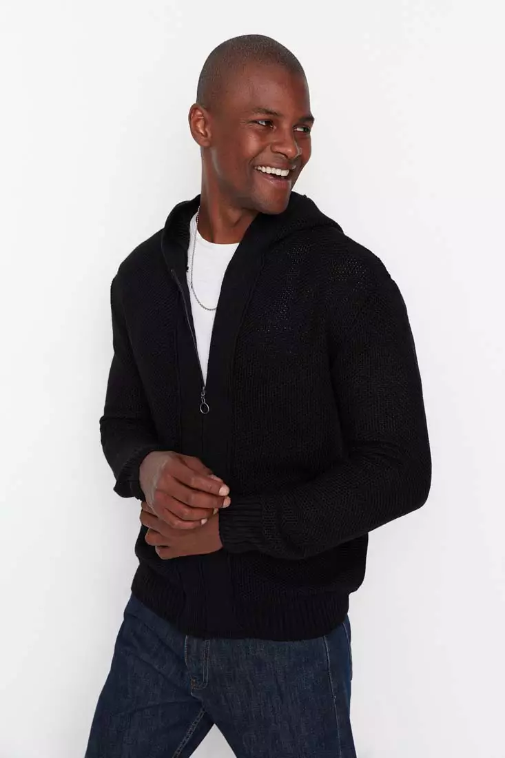 Mens black zip up new arrivals cardigan