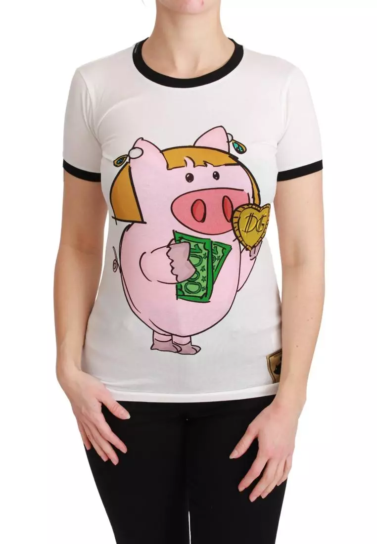 Dolce & Gabbana White YEAR OF THE PIG Top Cotton T-shirt