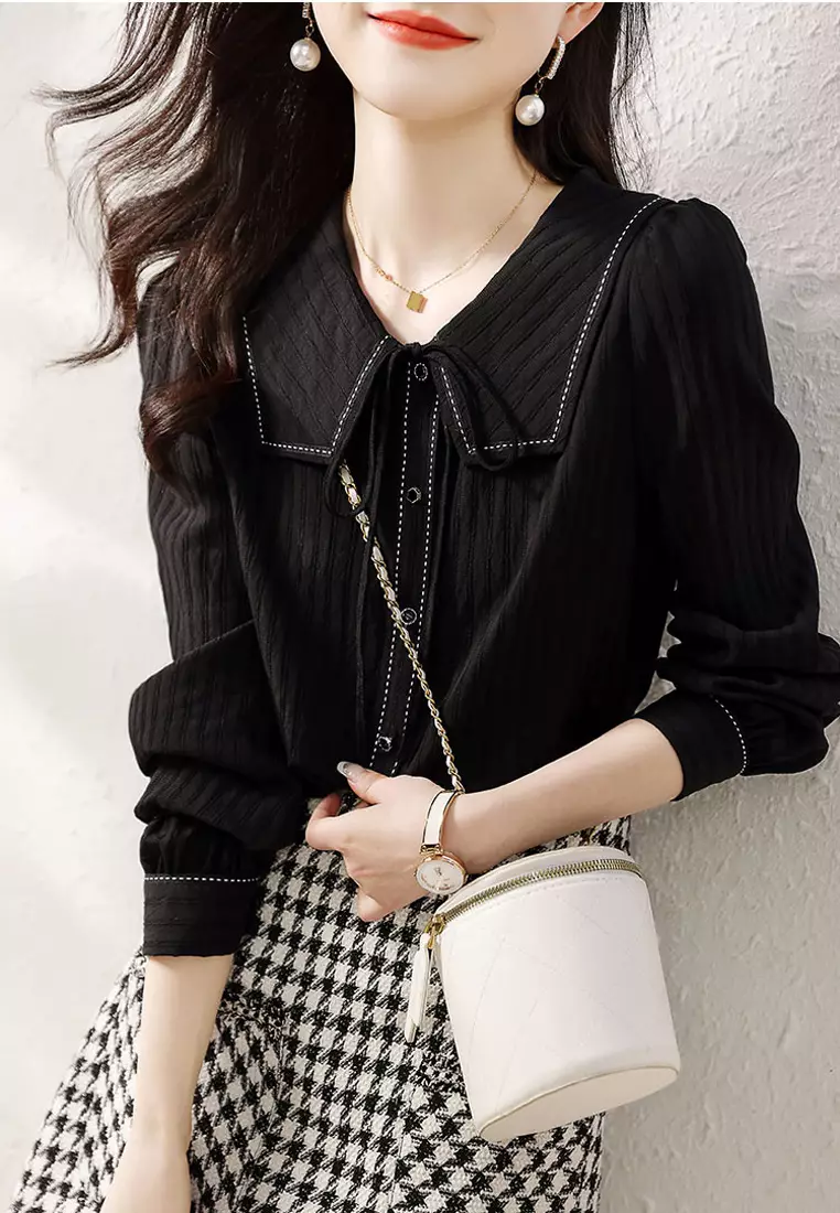 Navy Neckline Blouses