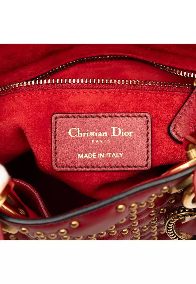 Pre-Loved Dior Mini Lambskin Cannage Studded Supple Lady Dior