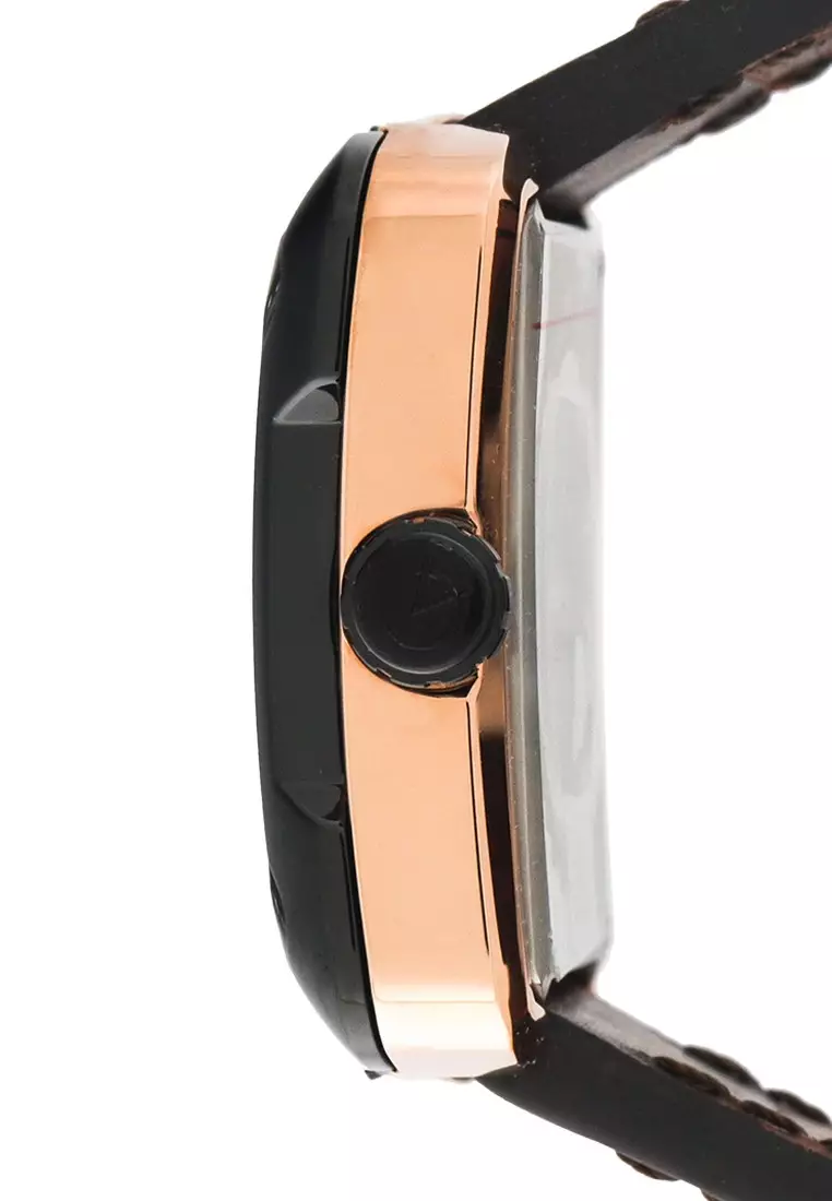 Alexandre Christie Jam Tangan Pria - Brown Rosegold Black - Leather Strap - 3039 MALBRBA