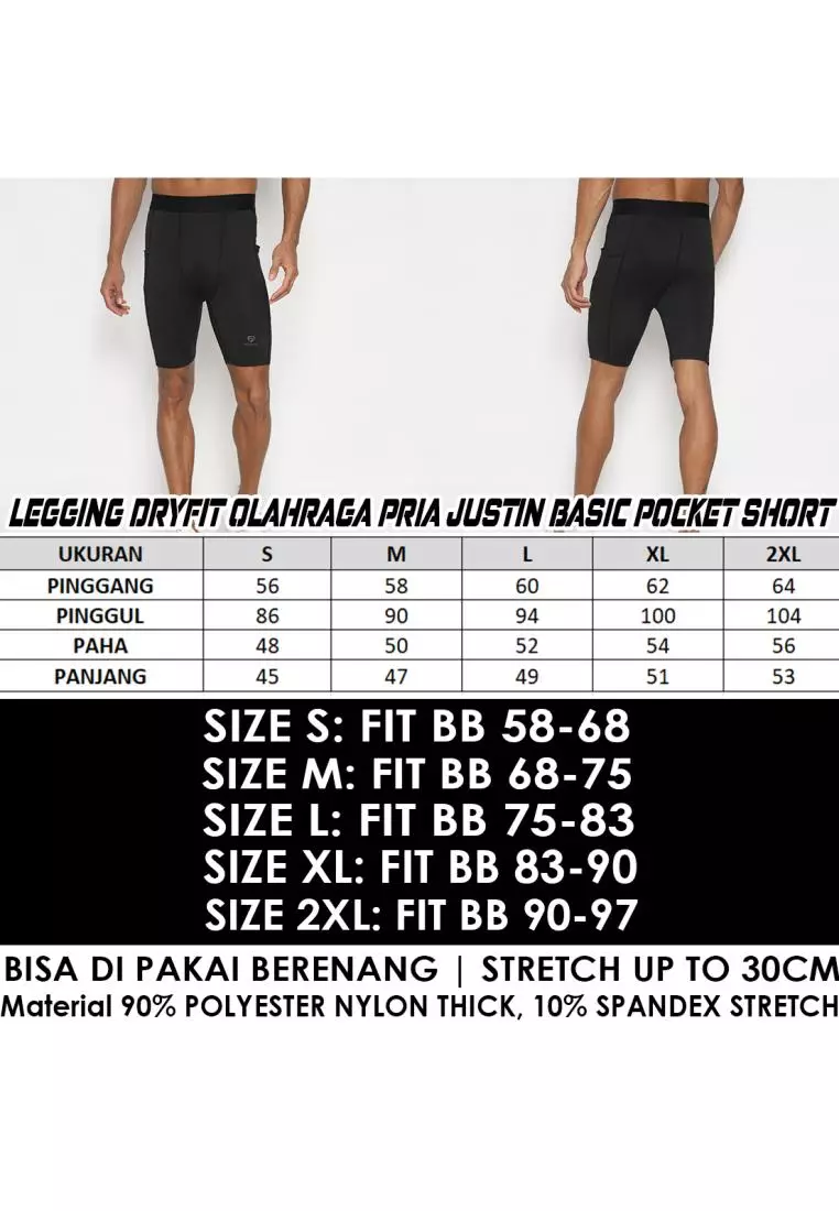 Fitwear - Legging Baselayer Pendek Dryfit Pria FITWEAR JUSTIN BASIC POCKET SHORT - BLACK