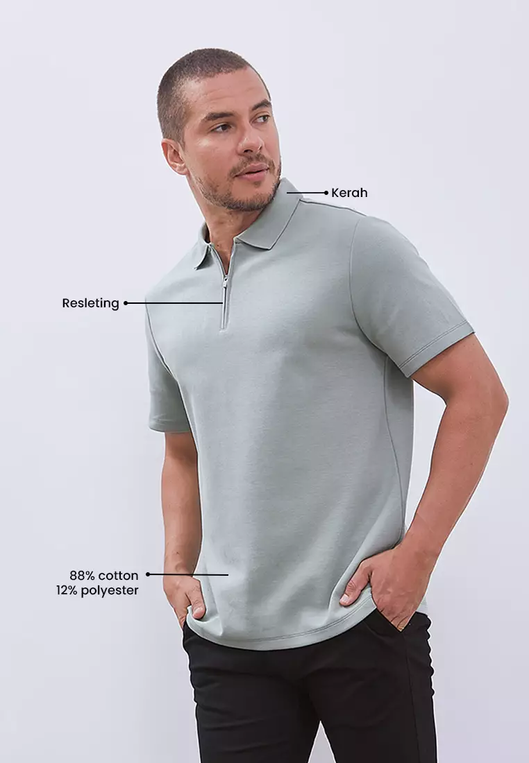MANZONE - Polo Shirt Lengan Pendek Pria Grim 5 Slim Fit - Light Green Warna Green_Light