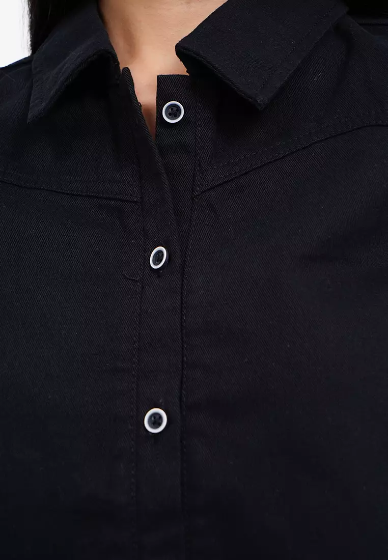 Curved Yolk Denim Blouse