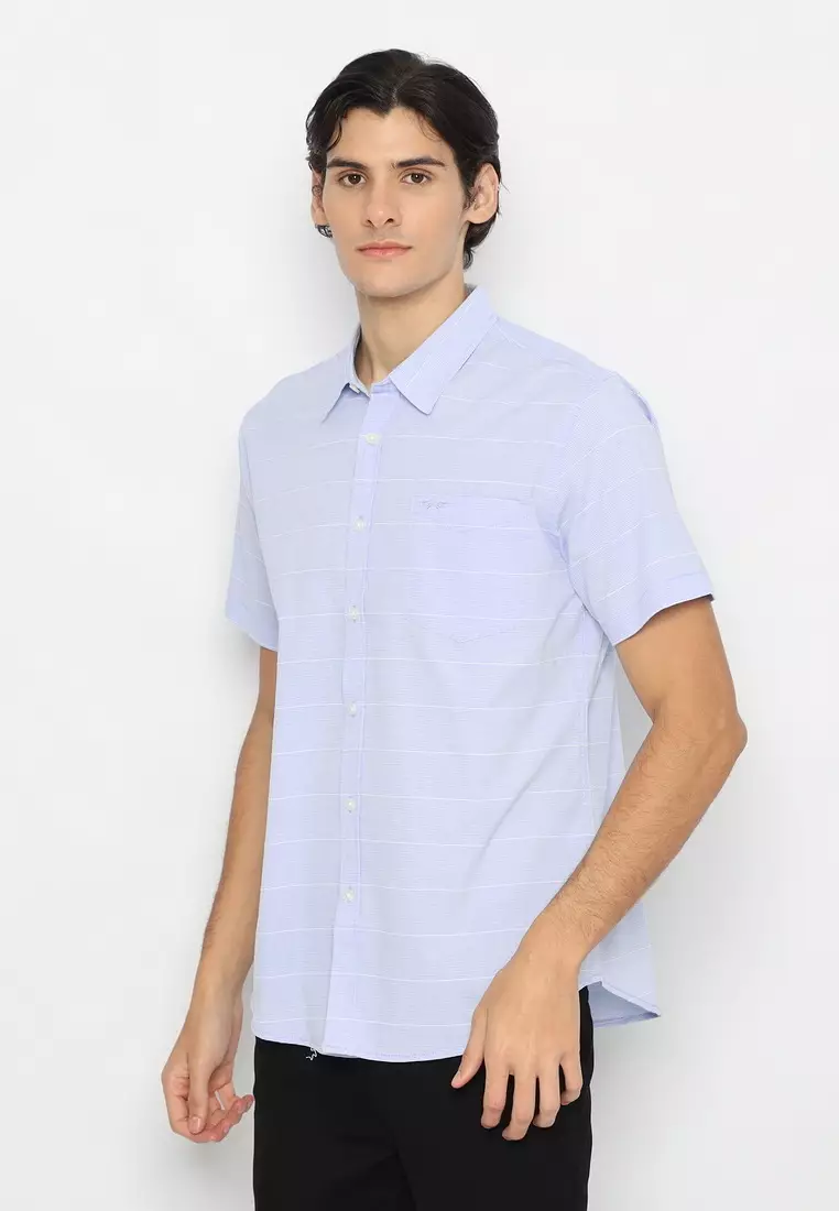 RBJ Kemeja Yarndyed Salur Biru Regular Fit Pria