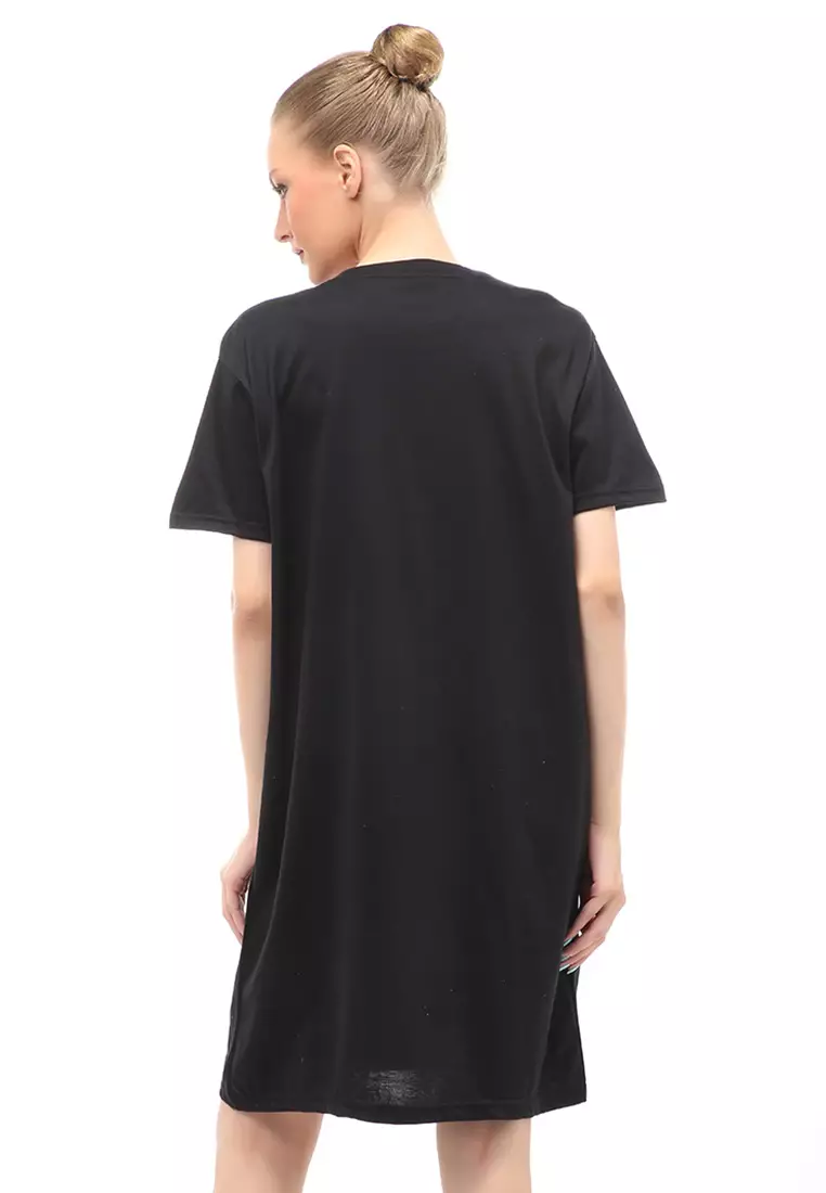 Finch Midi Dress Wanita Short Sleeves Motif Polos - Hitam