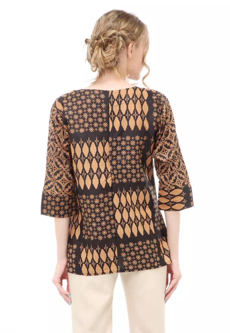 Lynelle Batik Formal Wanita Lengan 3/4 Material Cotton ORIGINAL - Brown