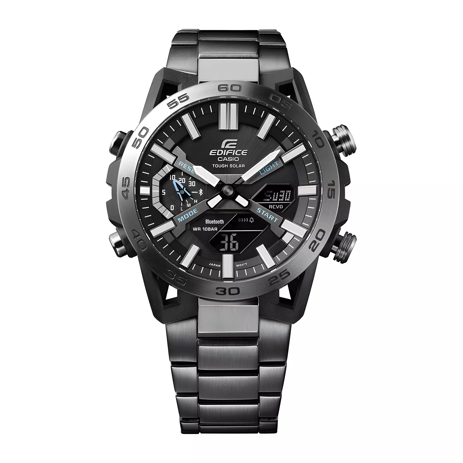 Casio Edifice Sospensione ECB-2000DC-1A Tough Solar Jam Tangan Analog Digital Pria - Carbon Case - Black Stainless Steel Band