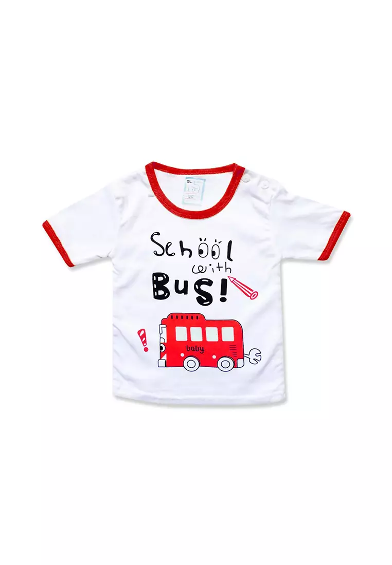 Skabe Pakaian Bayi Anak Laki Laki Baju Atasan Oblong Lengan Pendek Motif Bus Setelan Celana Kaos Baby Putih All Size Untuk Usia 6 Bulan Hingga 12 Bulan 3057 Everyday