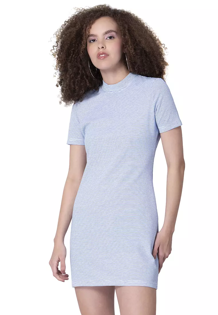 Blue Striped Mini Bodycon Dress