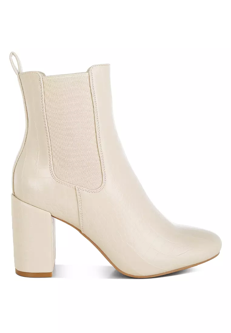 Discount on London Rag  shoes - SKU: Faux Leather Block Heel Ankle Boots in Beige