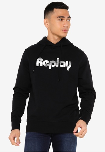REPLAY black REPLAY TITANIUM  gradient striped logo large print hooded pullover sweater 4B401AAFD6845EGS_1