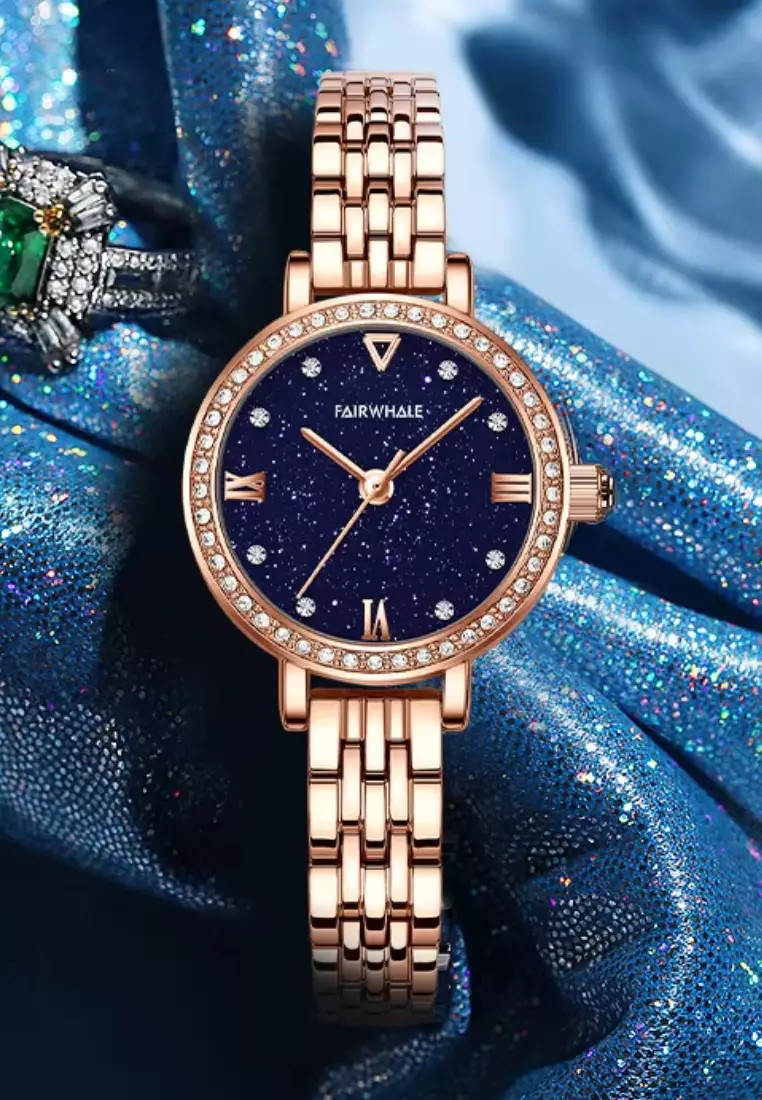 Ladies IP Rose Gold and Stainless Steel Quartz Watch, 30mm Diameter, Stainless Steel Bracelet, Navy Blue Dial