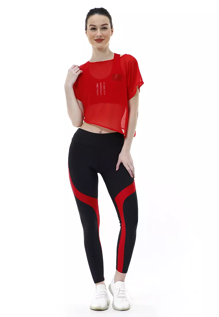 Jeslin One Set Atasan Bawahan Baju Senam Aerobik 3 in 1 High Quality - Merah