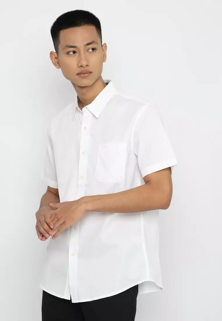 POLICE Kemeja Polos Cotton Twill Putih Regular Fit Pria