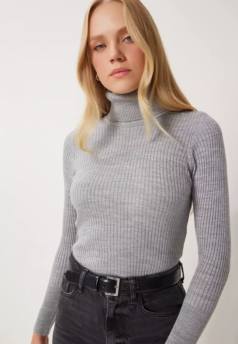 Turtleneck Ribbed Lycra Sweater