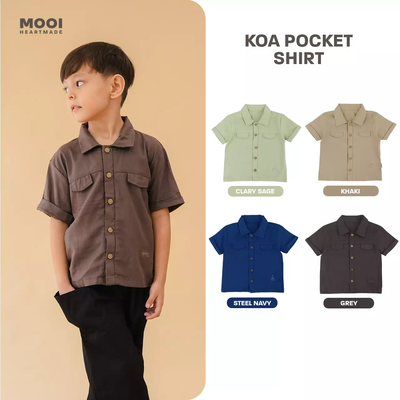 Mooi Kemeja Anak Laki-laki Koa Shirt - Steel Navy