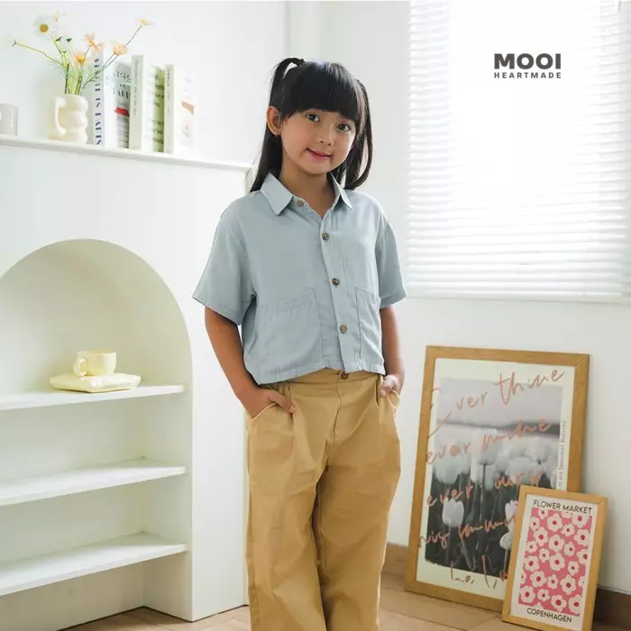 Mooi Atasan Anak Perempuan Chika Top - Dusty Blue