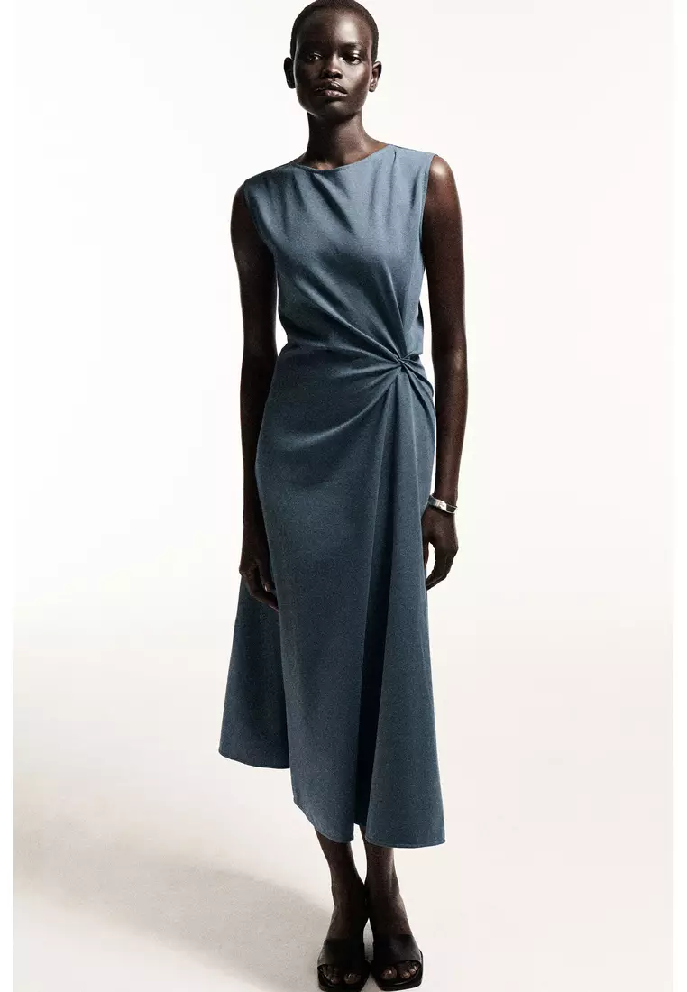 TWIST-DETAIL JERSEY MIDI DRESS
