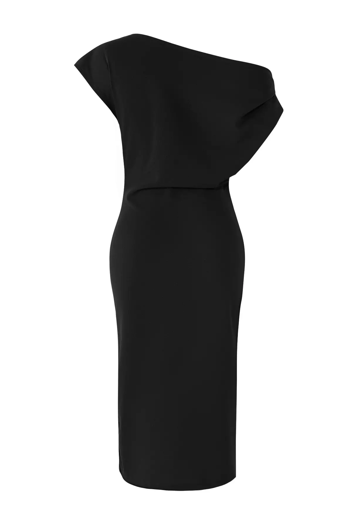 Black Midi Shirring/Draping Detail Knitted Dress